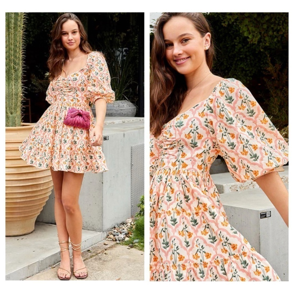 Agua by Agua Bendita Guanabana Sabanero Atardecer Mini Dress M Floral Cotton